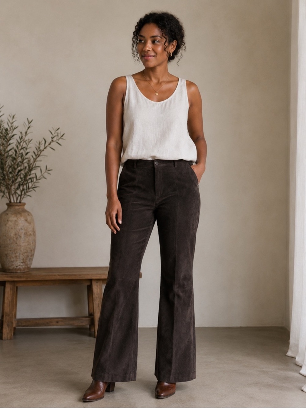 A.M.I Vintage Chocolate Brown Suede Pants 14